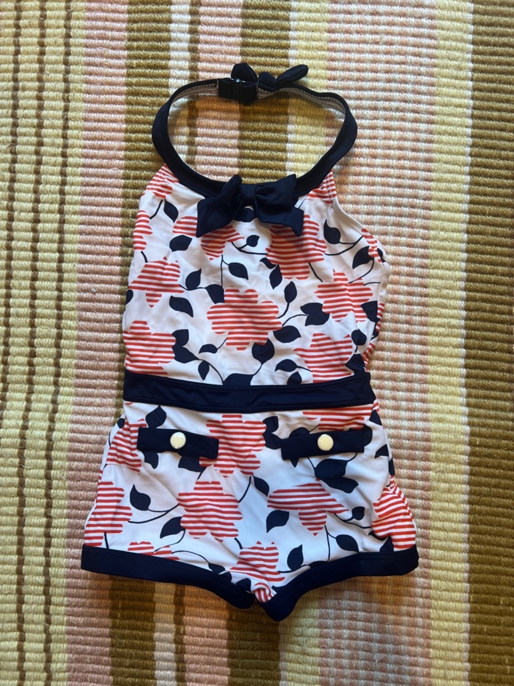 Janie and Jack Floral Stripe Halter Romper Swimsuit